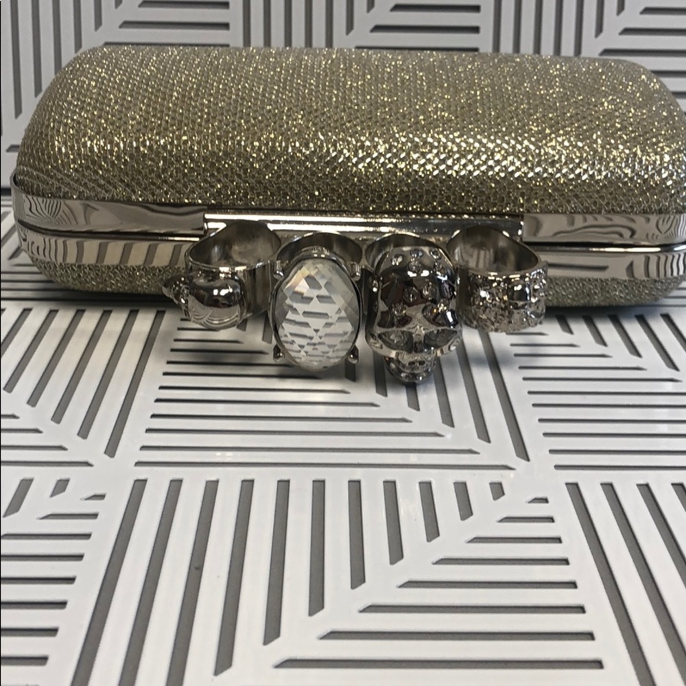 Skulls Gold Clutch Handbag Formal Bag Stones New